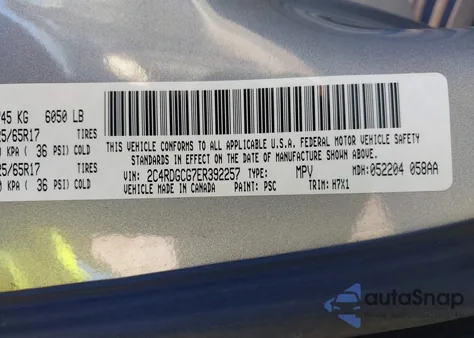 2014 Dodge Grand Caravan Sxt из США, поврежденный, VIN 2C4RDGCG7ER392257